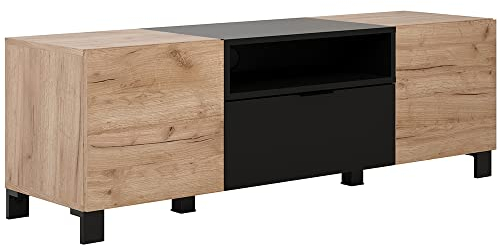 trendteam smart living - Kendo - TV-Schrank - Eiche/Schwarz - modernes TV-Lowboard - (BxHxT) 144 x 47 x 40 cm - Fernsehschrank mit 2 verstellbaren Einlegeböden - kratzfest