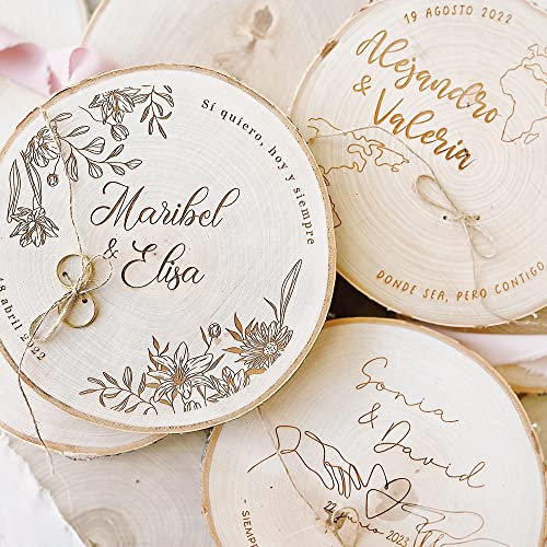 MONAMÍ - Porta fedi in legno di betulla incisa con spago per annodare gli anelli; dimensioni 18-22 cm diametro