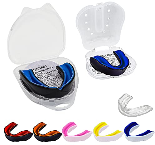 Doppelschichtiger Mundschutz – Mundschutz, schmale Passform für Junior, Kinder, Jugendliche, mit Tasche, Schule, Kampfsport, Rugby, Fußball, Hockey, Muay, Thai, MMA, Boxen, Basketball, Schwarz,Blau