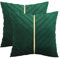Tosleo 2er Set 60 x 60 cm Kissenbezüge Grün Samt Kissen mit Goldfarbenem Leder Dekokissen Moderne Luxuriös für Sofa Gartenbett Couch Wohnzimmer Sofakissen Bett