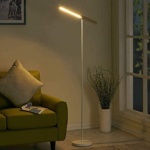 AAOTE Lumière Verticale Moderne LED Dimmable, Lampadaire Salon avec Rechargeable USB, Contrôle Tactile, 3 Niveaux de Luminosité, Abat-Jour en Bois Réglable, Lampe de Poche DIY