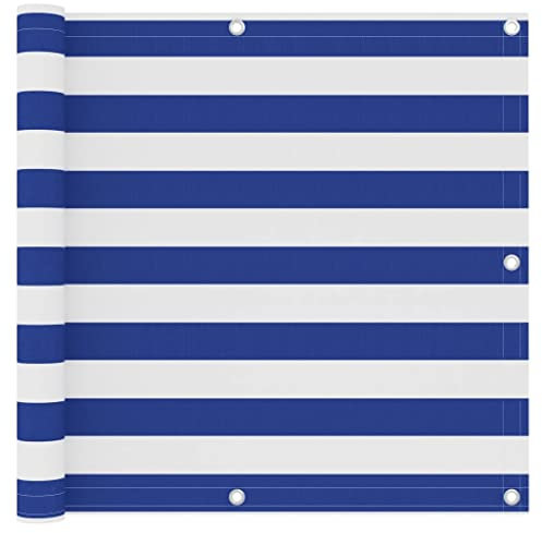 Higsose 90x500 cm Frangivista Balcone Ringhiera Telo per Balcone Ringhiera Copri Ringhiera Balcone Esterno Frangivista per Balconi Tessuto Oxford Telo Frangivista Antivento Bianco e Blu