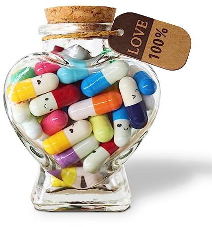 Prounion Capsule Lettres Message dans Une Bouteille en Verre, Mignon Bouteille Capsule Letters Message Happy Love Pills pour Ami/Petite Amie Anniversaire Anniversaire Saint Valentin, 50PCS