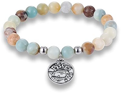 LODMLOER Fische 12 Sternzeichen Natur Amazonit Perlen Paar Armbänder – Damen Vintage Sternbild Armband, Horoskop Herren Charm Armbänder, Fische