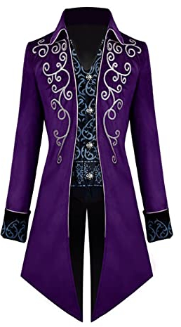 FYMNSI Herren Gothic Steampunk Frack Mantel M?nner Langes Smoking Mittelalter Viktorianischen Retro Jacke mit Waistcoat Uniform Karneval Fasching Halloween Kost?m Party Cosplay 1# Lila M