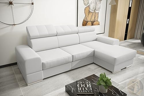 LENART FRIDERIK-EU - Ledersofa, Ecksofa mit schlaffunktion [ Rechts - Weiss ] Eckcouch mit schlaffunktion, Wohnzimmer Sofa, Eckcouch, Wohnzimmer Möbel, Sofas & Couches, Couch
