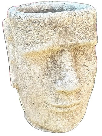 Darthome Rustic Easter Island Planter 21x30x22cm Stone Antique Grey Moai Face Head Round Garden Pot