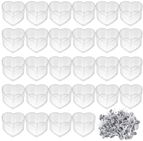 OMIGA 50 Pezzi Vasetti per Candele Portacandele in Trasparente Kit Candele Fai da Te e 100 Pezzi Stoppini per Candela per Matrimoni Cene Fai da Te Candele (Forma di Cuore)