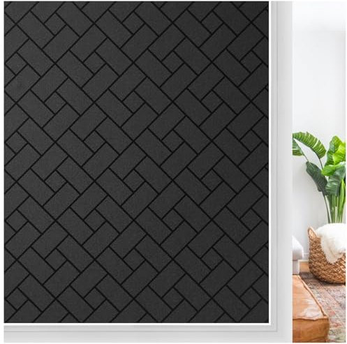 rabbitgoo Blackout Window Film Privacy Frosted Glass Film Non-Adhesive Light Blocking Window Coverings Anti-UV Room Darkening Black Glass Stickers for Home 60 x 300 cm