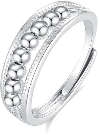 INFUSEU Ring mit Kugeln Gegen Stress, Fidget Angstring Ringe Verstellbar Bead Einstellbare Spinner Worry Schmuck Anxiety Ring Geschenk für Frauen Damen Mädchen