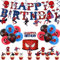 44Pcs Spider Birthday Party Decorations for Boys,Spider Party Pack Happy Birthday Banner Spider Latex Balloons Cake Toppers Hanging Spiral for Kids Spider Theme Party Supplies