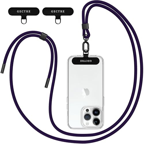 Gectre Collana per cellulare universale, adatta per tutti gli smartphone, con 2 patch universali, cinturino per cellulare adatto per tutte le custodie standard (viola scuro)