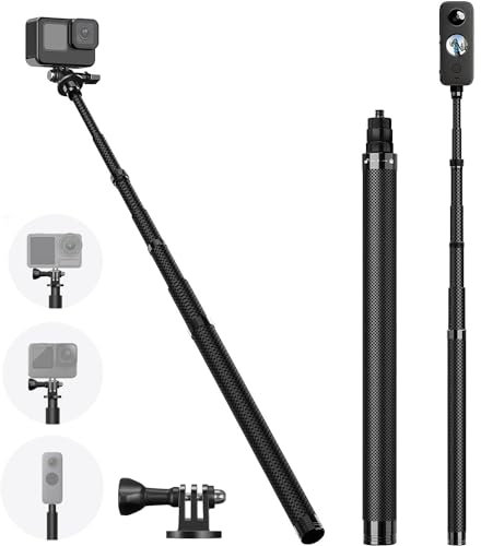 VIDIFY 1.16m / 3.8ft Adjustable Carbon Fibre Invisible Selfie Stick For Insta 360 X5 Extendable Carbon Fiber Extension Pole For Insta360 X5 X4 Ace Pro, GoPro, DJI Action Camera Panoramic