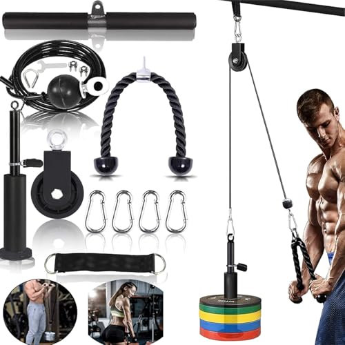 Kugooyi Kabelzug Fitness, Latzug Arm Krafttraining Bizeps Rücken Trainingsgerät DIY Latzugturm Zubehör für Sportgeräte Fitnessgeräte Umlenkrollen Krafttrainer(100''Kabel + Muffe)