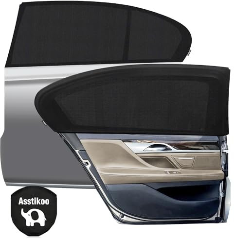 Asstikoo Auto Sonnenschutz Baby, Universal Sonnenschutz Auto Dehnbar, Auto Sonnenblende Kinder mit UV-Schutz Seitenfenster Meshmaterial Schützt Mitfahrer Haustiere im Rücksitz, 2 Stück (L-50 * 110cm)
