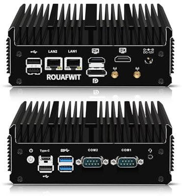 ROUAFWIT Mini PC Industrial Fanless 12th Gen N100, 8G RAM 64G M.2 NVME SSD Micro Desktop Computer Office PC, Dual i226V 2.5GbE Lan, 2 COM, WiFi/BT, 3 Display