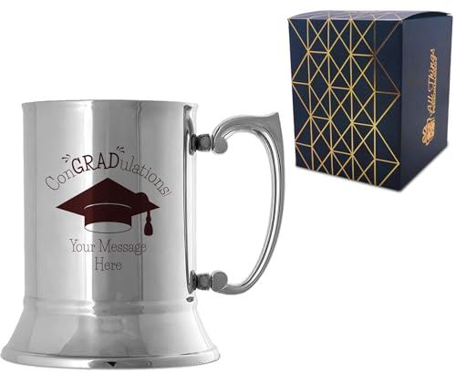 Personalised Engraved Graduation Steel Tankard with 'ConGRADulations' Design, Personalise with Any Name or Message, Gift Box Included, Laser Engraved, University College Graduation Gift