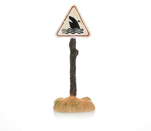 Movoja Aquarium Dekoration - Achtung Hai Schild - für Süß und Salzwasser - Versunkener Schild Ornament Aquaristiks