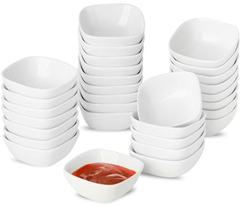 UIBFCWN Juego de 30 Cuencos para Salsa, 7,3 x 7,3 x 3cm, Aperitivos, Sushi, Porcelana para Salsas de Soja, Mini Cuencos para Charcutería, Cuadrados