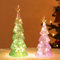 Lewondr Glass Christmas Tree 2 Pcs, Tabletop Mercury Small Tree with Lights, Built-in Batteries Operated Christmas Nightlight Xmas Decor for Table Fireplace Centerpiece Party Ornament, Green & Purple