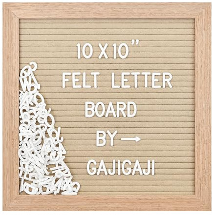Filz-Buchstabenbrett mit 294 Buchstaben, Zahlen, Symbolen, 25,4 x 25,4 cm, austauschbare Nachrichtentafel mit Holzrahmen, Wandhalterung, Beige