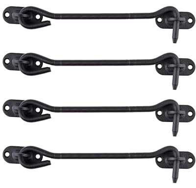 LIKERAINY Gancio per Cabina in Acciaio Inox 200 mm Serratura per Cancello Chiavistello Serratura della Porta Armadietto Finestra Capannone Giardino Recinzione Nero Confezione da 4 pezzi