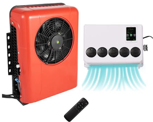 Aire Acondicionado De Estacionamiento De 12V, Aire Acondicionado Eléctrico Para Techo De Caravana, Corriente Continua, Para Autobuses, Autocaravana, Camión, Minivans, Ventilador(Rojo)