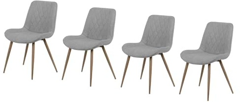 Furn.Design 4er Set Stuhl in grau gepolstert, Esszimmerstuhl 4-Fuß-Gestell in Sonoma Eiche, 4X Küchenstuhl Esszimmer ohne Armlehnen, Arina