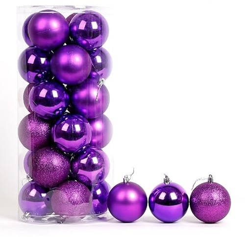 24Pcs Christmas Tree Balls Ornaments, 4cm Colored Shatterproof Plastic Decorative Baubles for Xmas Tree Decor Holiday Party Wedding Decoration (Purple)