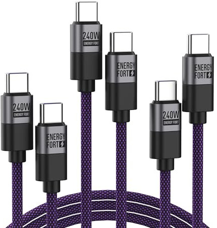 USB C Charger Cable 3Pack 0.2m/1.2m/1.8m, 48V/5A Fast Charging USB C Cable PD 240W for iPhone 16/15, Samsung Galaxy S24/S23, Google Pixel 8/7