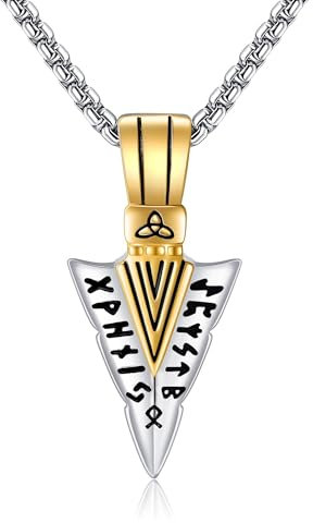 URONE Pfeilspitzen-Halskette aus Sterlingsilber mit Pfeilspitzen-Runen-Anhänger Wikinger-Schmuck für Männer