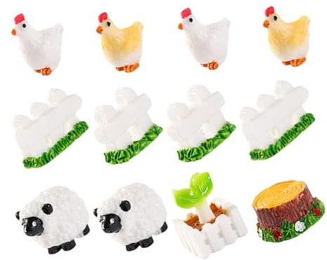 TINEASUR 12stücke Teiliges Miniatur-tierfiguren Aus Harz Für Mikro-landschaften Dekorative Hühner Und Ziegenmodelle Für Garten Und Puppenhaus-Dekoration