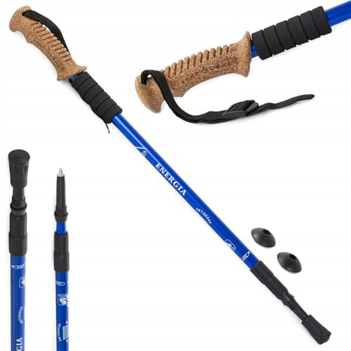 Trekkingstöcke mit Anti-Schock-System, Nordic Walking und Wandern, leichtes und robustes Aluminium, Nordic Walking Stöcke, mehrere Oberflächen und ausziehbar, 1 Paar, 135 cm (Blau - Kork)