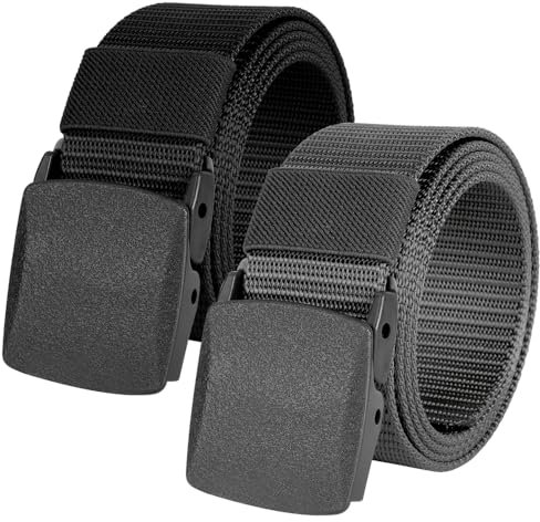flintronic Arbeitsgürtel Herren, Gürtel Nylon Canvas Belt, Taktischer Gürtel, Verstellbarer Nylon Stoffgürtel, mit Schnellverschluss/Keine Metallschnalle, 2pc 130cm gewebter Gürtel