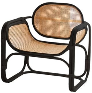 Rattanstuhl Gartenstühle Rattan-Sessel for Wohnzimmer und Schlafzimmer, Terrassen-Rattanstuhl, natürliches Gestell, Freizeitstuhl for draußen und drinnen für Garten， Terrasse， Balkon(Schwarz)