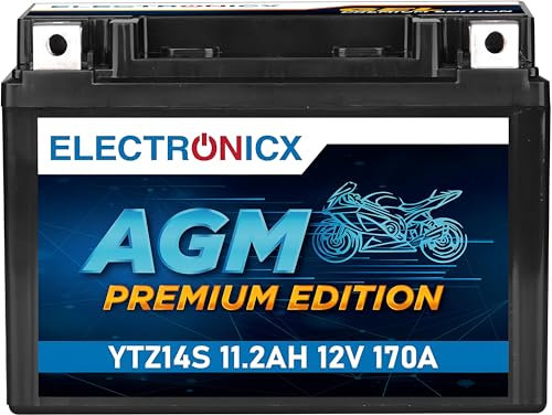 Electronicx YTZ14S AGM Motorradbatterie 12V 12Ah – Wartungsfrei, Hohe Startleistung, Tiefenentladungssicher – Ideal für Motorrad & Roller – Passend für YTZ14-S, GTZ14-4, TTZ14S-BS