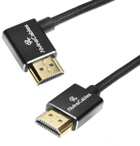 Alvin's Cables 8K HDMI 2.1 Cable for Atomos Ninja V Monitor,for Sony FS5 FS7,BMPCC,for Canon C300 C500 camera,8K@60Hz 4K@120Hz 48Gbps High-Speed Braided Coiled Cable Left Angle Black