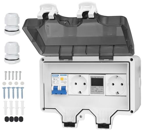 CHENGPI Verteilerkasten Aufputz mit Stromzähler,Kleinverteiler Aufputz Complete with Leckschutz 16A and Socket,Surface-Mounted Distribution Box wasserdichte IP66|8 Modules