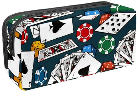 VAPOKF Federmäppchen, Federmäppchen, Schüler-Schreibwaren-Tasche für Teenager, Jungen, Mädchen, Schule, Bürobedarf – Chip-Würfel und Spielkarten, multi, 2.3x8.2x3.9in/6x21x10cm, Taschen-Organizer