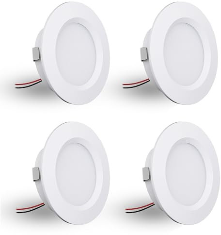 DYKUWEY Spot LED Encastrable,Spot led 12V Dimmable,3W spot encastrable extra Plat 14mm, IP44 spot salle de bain Trou 55mm,spots de plafond pour camping-car cuisine,Lot de 4 (Blanc,blanc Froid 6000k)