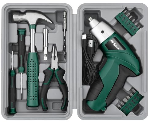 Hi-Spec 3.6V USB Power Screwdriver & Home Tool Kit for Home Repairs, Green
