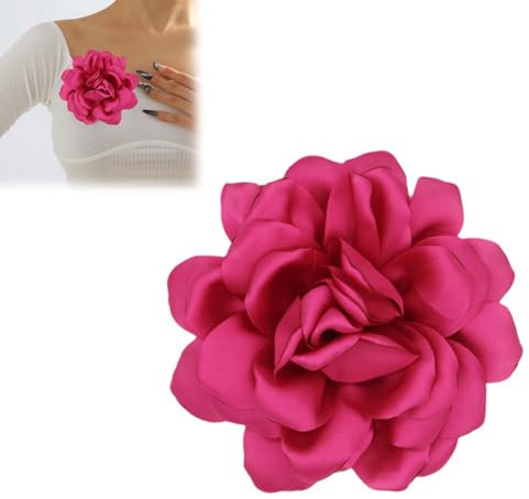 ZUWIJEQ 1 Pcs Pinza para el pelo, broche de rosa grande, broches de flores de 12 cm, broche de flor de flor para el pelo, pinza para el pelo para niñas, boda, fiesta, elegante accesorios (rosa rojo)