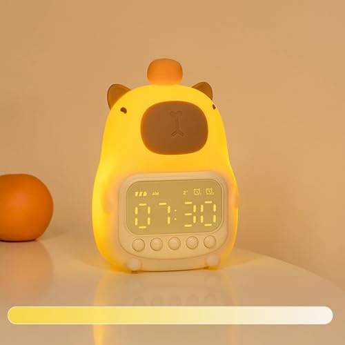BAKENLON Capybara Wecker, Nachttischwecker mit Nachtlicht, Capybara Nachtlicht mit Digitales LED-Display, Wiederaufladbar vielseitige süße Nachttisch-Digitaluhr für Kinder und Erwachsene