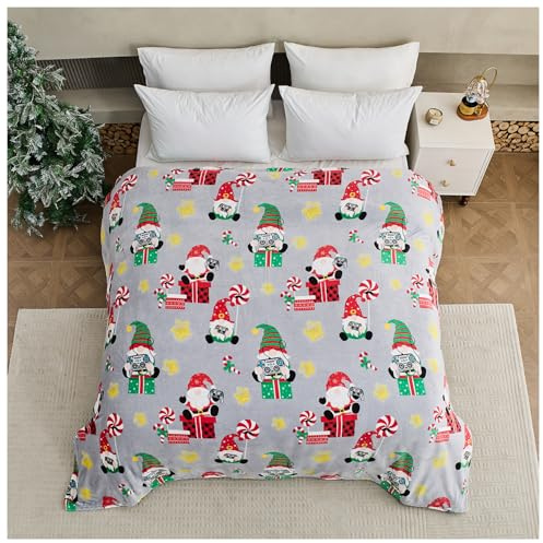 GC GAVENO CAVAILIA Christmas Player Gnome Xmas Gifts Throw Blanket - Plush Flannel Fleece Blankets For Kids Adult & Family - Xmas Bed Sofa Couch Camping Travel Throws - 170 Cm x 230 Cm