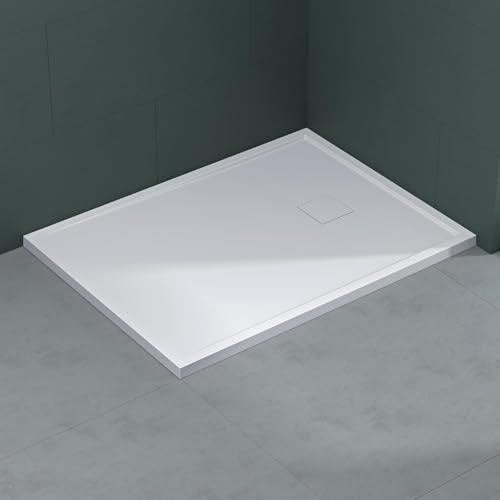 Mai & Mai Piatto Doccia 90x120x5cm, Piatto Doccia Geoma08W in Pietra Artificiale Bianco, Forma: Rettangolare