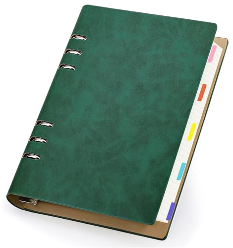 Yarotm Ringbuch a5 Kariert - 1 Stück Ringbuch A5 Nachfüllbar 14x21cm - Refill Block Karierter Dunkel Grün PU Leder Cover - 150 Blatt 100GSM Kariert 5mm Papier Notizbuch Ringblock - Refillable Notebook