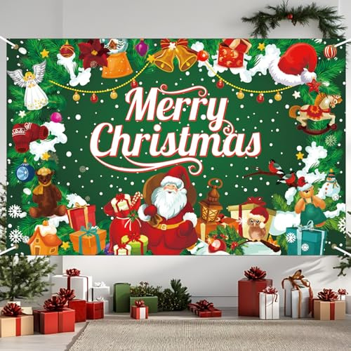 Weihnachten Banner Deko, Frohe Weihnachten Banner, 180 x 110 cm Weihnachts Dekoration für Weihnachtsfeier, Weihnachtsbanner Indoor Outdoor, Große Fotohintergrund für Weihnachtsfeier