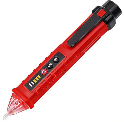 Voltage Tester Pen, 12V-1000V Non Contact Electric Tester Pen, Adjustable Sensitivity NCV Volt Stick, Live/Null Wire Checker and Breakpoint Finder, AC Voltage Detector with LED Flashlight (Red)