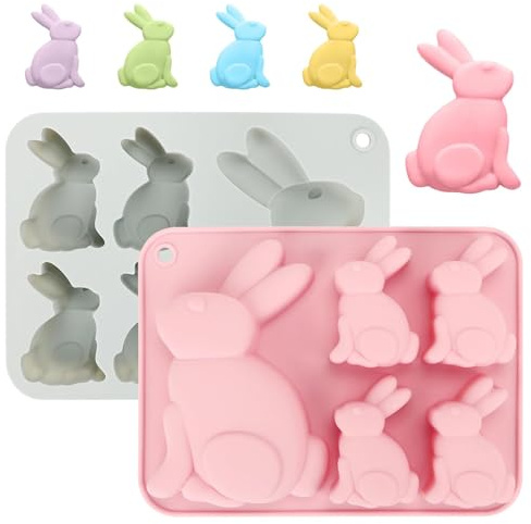 AKONE 2 Stück Silikonform Hase Ostern, Gießform Oster, Gießformen Silikon Ostern, Hasen Silikon Formen, Backformen für Oster Machen Schokolade, Kuchen, Kekse, Seife, Eiswürfel
