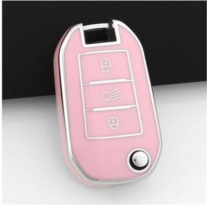 pour Peugeot 208 308 408 508 2008 3008 4008 5008 Étui Coque De Clé Voiture en TPU Porte-clés Accessoires(Rose)
